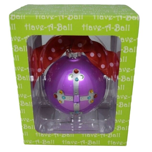 Have a Ball Purple Religious Buttony Cross Holiday Christmas Tree Ornament - Picture 1 of 6
